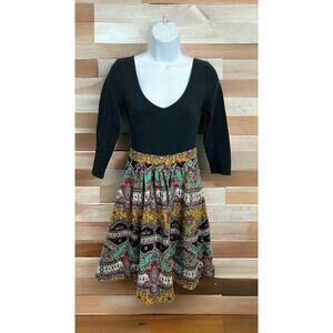 Anthropologie Maeve Boho Dress Sz 2 Plunge V-Neck 3/4 Sleeve Above the Knee